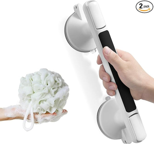 Grab Bar for Bathtubs and Showers, Zynuhmo 12 Inch Suction Cup Safety Grab Bar with 1PCS Bath Ball No Drilling Suction Shower Handrails for Seniors Elderly Kids Bathroom Assist Support(1Pack, Black)