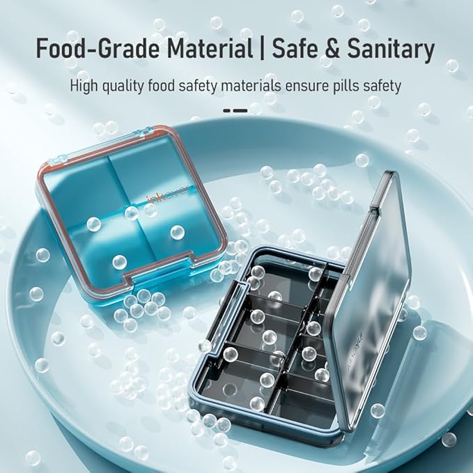 Small Pill Organizer, Waterproof & Portable Pill Case for Daily Travel - Adjustable 4 Compartments Compact Medicine Holder for Vitamins, Pills, Perfect for Purse or Pocket (Green)