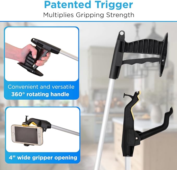NOVA Reacher Grabber Tool for Seniors – 32” Lightweight Pick Up Stick with Rotating Claw, Magnetic Tip & Hook, Easy-Grip Handle, Daily Living Aid for Limited Mobility, 2-Pack