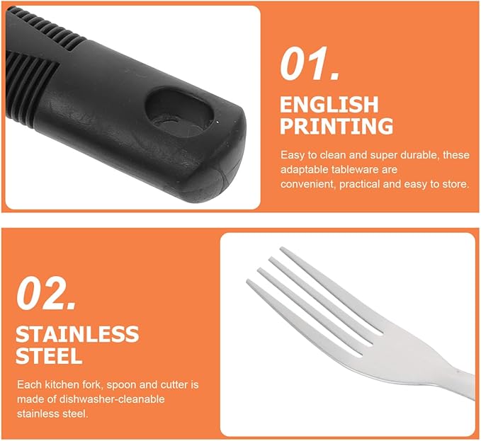 Healifty Adaptive Utensils Anti-Shake Tableware Set 3-Piece Non-Weighted Non-Slip Raised Handle Cutlery Fork Spoon Cutter 7.87 Inch Silverware for Elderly Arthritis Tremor Support