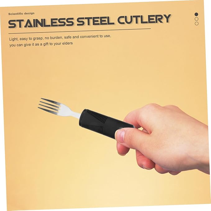 SHERCHPRY Adaptive Utensils Set for Elderly Anti-Skid Stainless Steel Cutlery with Non-Slip TPR Handles for Disabled and Seniors Ergonomic Design for Easy Grip
