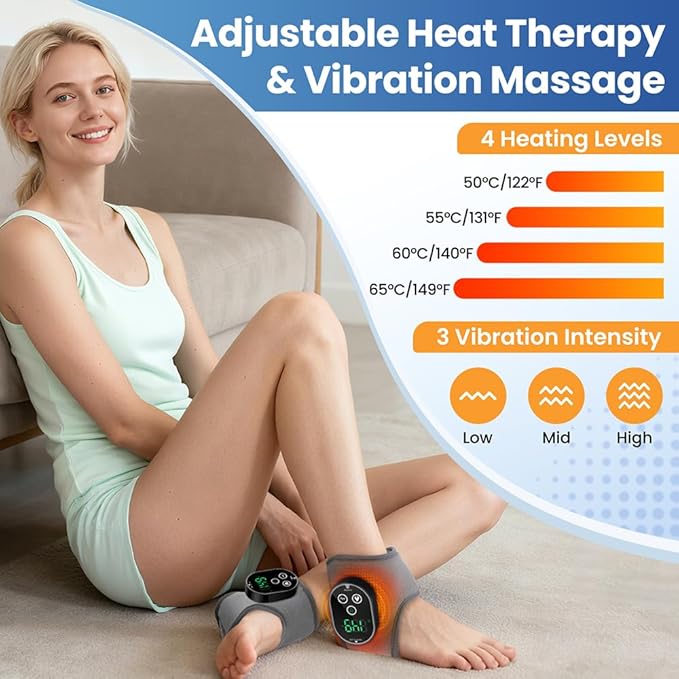 Cordless Foot & Ankle Massager with Heat,3000mAh Long-Lasting Portable Heating Pad for Foot,6 Heat & 3 Vibration Levels,Rechargeable Ankle Relax for Men,Women,Seniors
