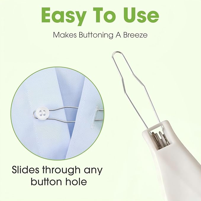 Button Hook and Zipper Pull Helper, Compact One-Hand Dressing Aid for Seniors & Limited Mobility, Ergonomic Buttoner Assist Tool for Daily Independent Living, Travel-Sized Assistive Device