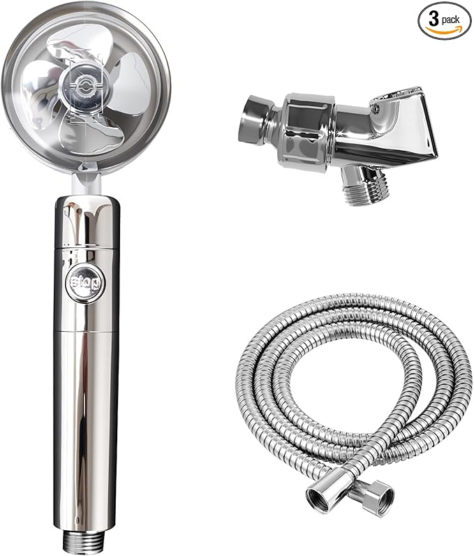 Handheld Shower Head with High Pressure Filter, ON/OFF Switch, Stainless Steel Hose, Filter Cotton, Bracket for Bathroom and Hotel (Silver)