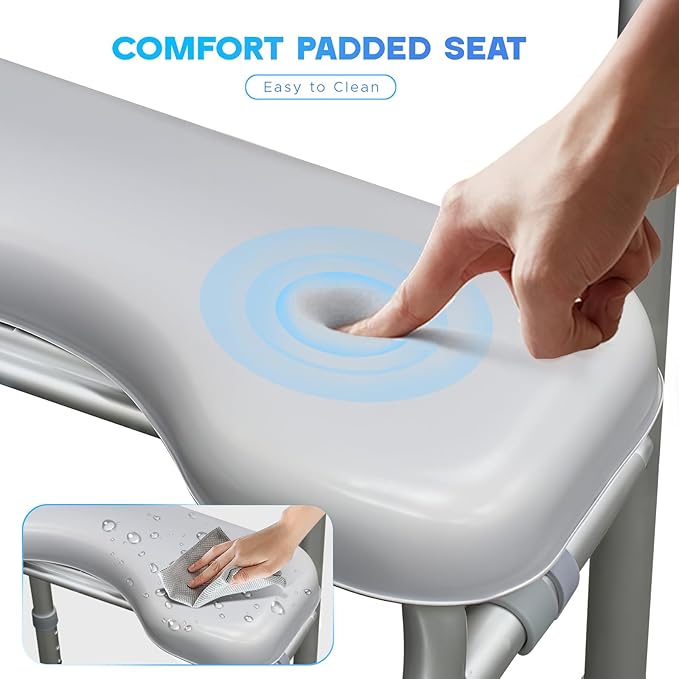 Raised Toilet Seat with Bedside Commode Function - 400LB Capacity, Adjustable Height & Width, Padded Armrests & Paper Holder, Silver | Stand Alone Commode Chair for Seniors & Disabled Adults