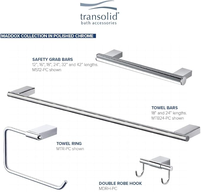 Transolid MS16PC Maddox 16-inch Grab Bar, Polished Chrome