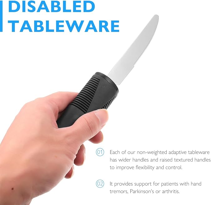 Adaptive Utensils 4-Piece Set - Weighted Utensils for Hand Tremors, Elderly, Stainless Steel Fork, Knife, Spoon Silverware Set