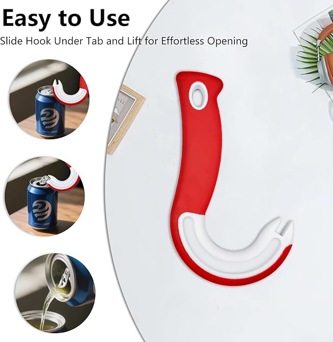 NIIIYTYB Can Tab Opener Tool for Seniors Easy Ring Pull J Hook Buddy for Soda Pop Top Cans Cat Food Tabs imple Handle Circle Opener Easy Open Tool Dishwasher Safe(Red)