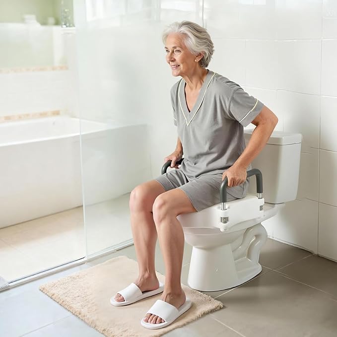 VEVOR Raised Toilet Seat with Arms, 300 lbs Load Capacity, 5-Inch Lift Height, Widened Commode Elevated Toilet Seat Riser with Padded Handles for Seniors, Elderly, Handicap, Disabled, and Adults Use