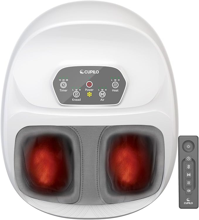 CuPiLo Foot Massager with Heat, FSA Eligible HSA Upgraded Full Feet Shiatsu Massage for Neuropathy, Remote Control Multi-Level Settings for Plantar Fasciitis, Birthday Day Gifts for Women Men(White)