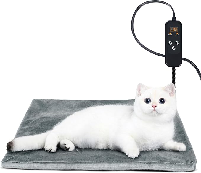 Niubya Pet Heating Pad for Dogs and Cats, Adjustable Temperature and Waterproof Pet Heated Mat with Timer, Electric Heating Pet Bed with Chew Resistant Cord and Soft Washable Cover, 20" x 16"
