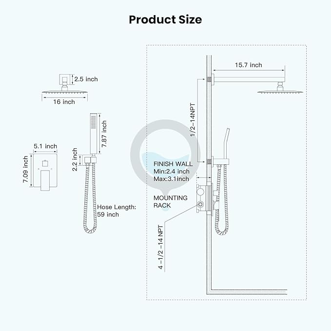 gotonovo Rainfall Bathroom Shower System Rain Shower Head and Handle Set Wall Mounted Shower Complete Combo Solid Brass Pressure Balancing Shower Mixer Valve 16 Inch Oil Rubbed Bronze