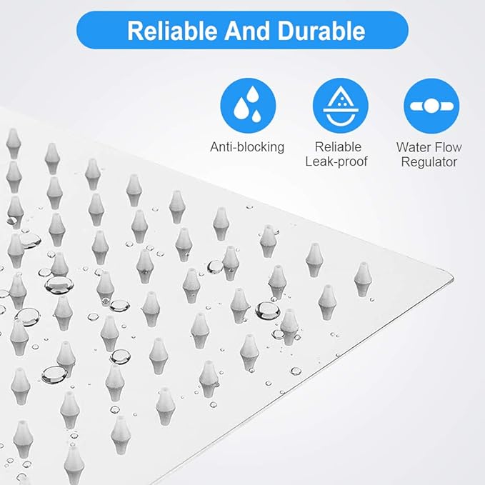 Shower Head , 8 Inch High Pressure Rainfall Shower Head / Handheld Showerhead Combo with 11 Inch Extension Arm, Anti-leak Shower Head with Holder/ Hose, Flow Regulator, Chrome