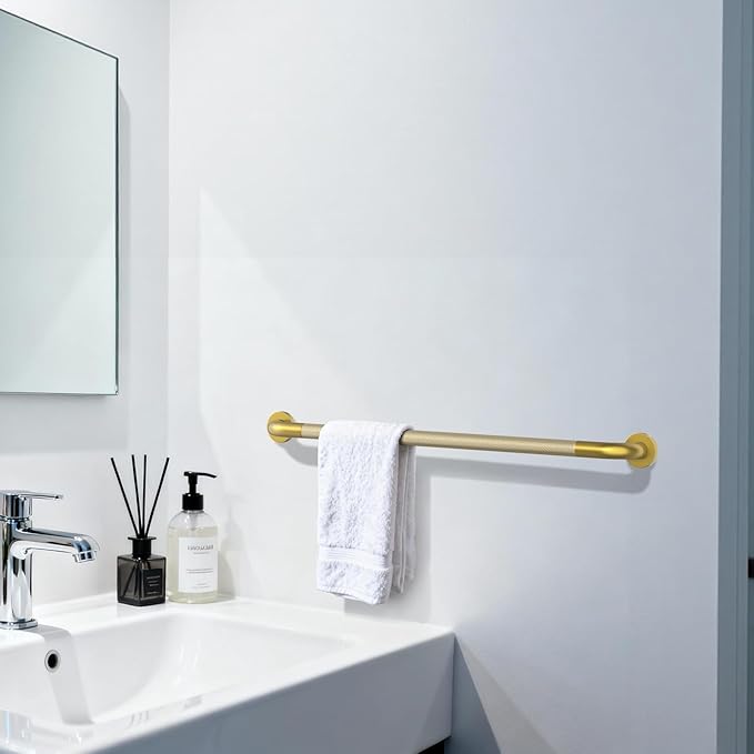 Brushed Gold Grab Bar 36 Inch, iHansee Anti-Slip Bathroom Grab Bar w/Knurled Grip, Stainless Steel Safety Handrail for Toilet Bathtub Stair, Wall Mounted Shower Handle Handicap Bars for Senior Elderly