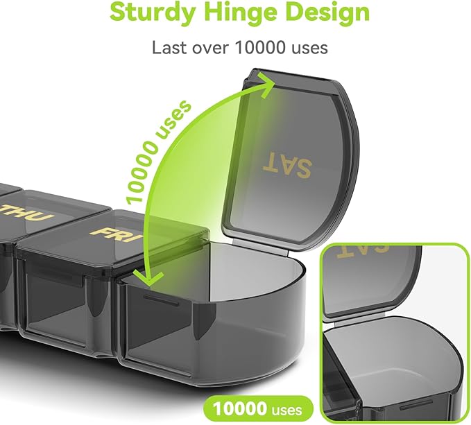 Large Pill Organizer Weekly - SHIJOINYU 7 Day Pill Box with Easy-Open Design, Daily Medicine Pill Organizer for Vitamins, Supplements, Fish Oils and Medications - Black