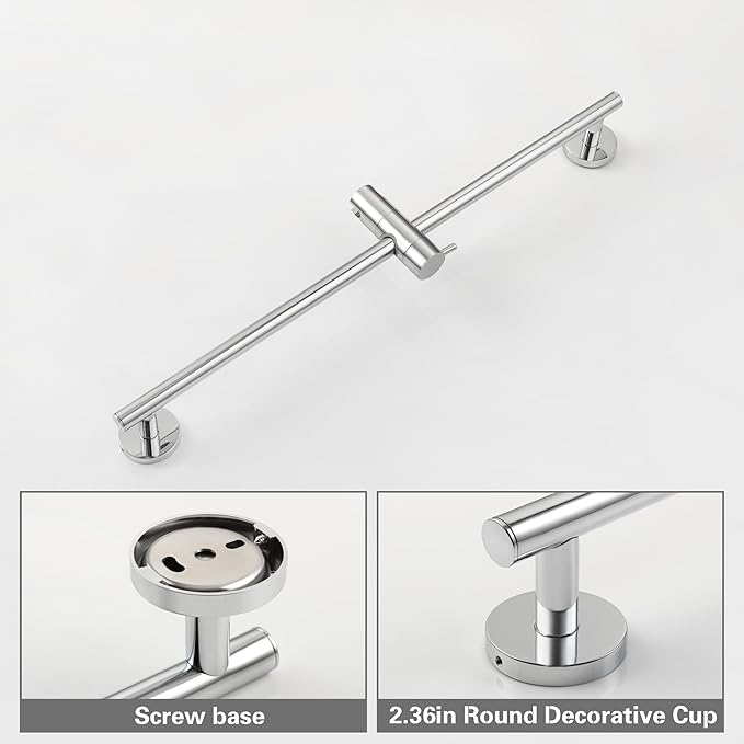SKOWLL Chrome Shower Slide Bar 26-Inch Bathroom Shower Head Holder Bar with Adjustable Handheld Shower Holder, Wall Mount Shower Slide Bar No Drill