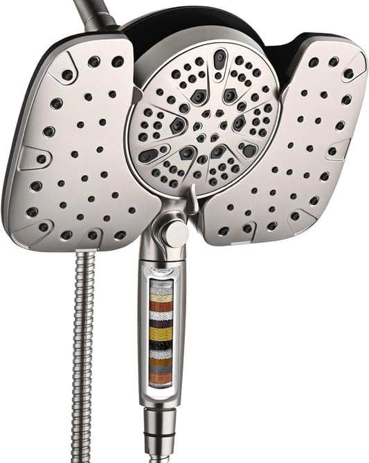 INAVAMZ Nickel 2.5GPM Shower Head with Handheld High Pressure: 10” Rainfall Shower Head & HandHeld Shower Head, 9 Spray Settings Detachable Shower Head with ON/OFF Switch and 15-Stage Filter