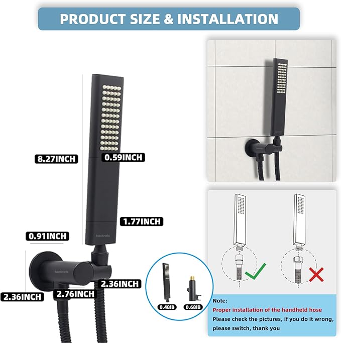 Solid Brass Handheld Shower Head Arc Design High Pressure Matte Black Hand Shower Wand with Adjustable Supply Elbow Wall Connector Shower Holder and 59″ Stainless Steel Hose Set