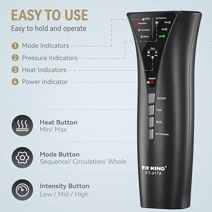 FIT KING Leg Massager with Heat Air Compression Calf Massager for Circulation Helpful for Pain Relief RLS Edema and Relaxation - Great Gift for Wife Mom