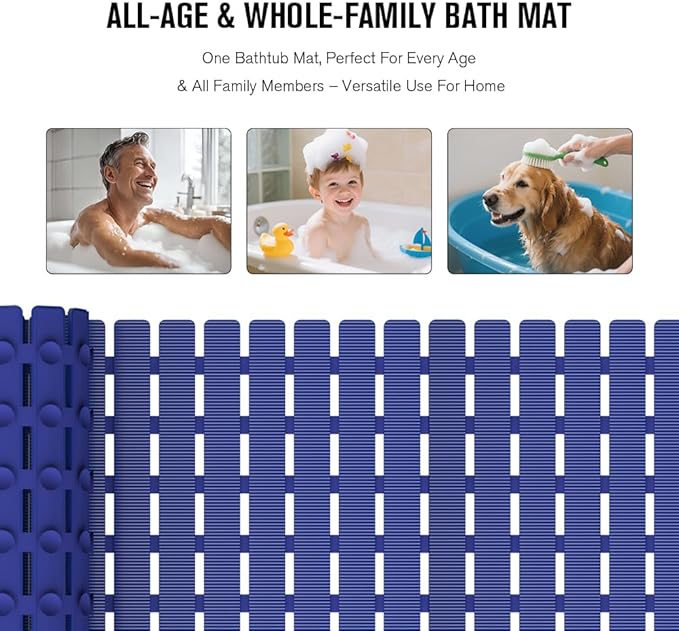 MBOSS Bath Tub Shower Mat Non Slip Bathtub Mats for Bathroom Shower Floor Mat Bath Mats for Shower Tub Anti Slip Shower Mat with Drain Hole and Large Suction Cups(Deep Blue, 27.5 X 15.7 Inch)