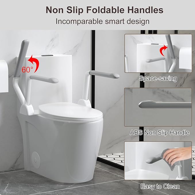 Toilet Safety Rails for Seniors,Space Saving Foldable Toilet Handle, Toilet Support Rails for Seniors and Disabled, Pregnant Women, Grab Bars Toilet Safety Frame