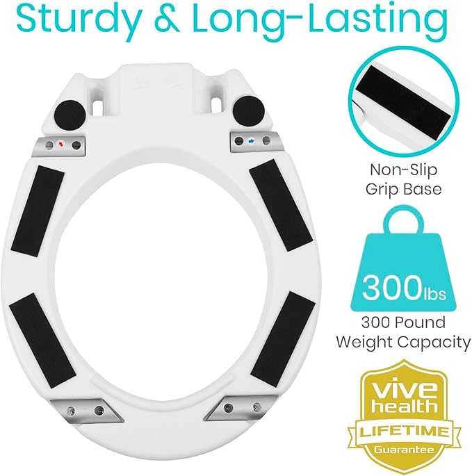 Vive Raised Toilet Seat Riser for Seniors (with Handles) - Handicap Rail Grab Bar Seat for Over Toilet - Elevated Safety for Elderly, Disabled, Medical - Standard