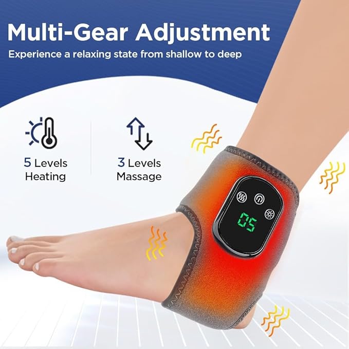 3 in 1 Foot Massager for Neuropathy, Ankle Massager for Pain Relief, Cordless Ankle Massage Machine with 5 Heat and 3 Vibration Modes for Achilles Tendinitis and Plantar Fasciitis (Black-1 pc)
