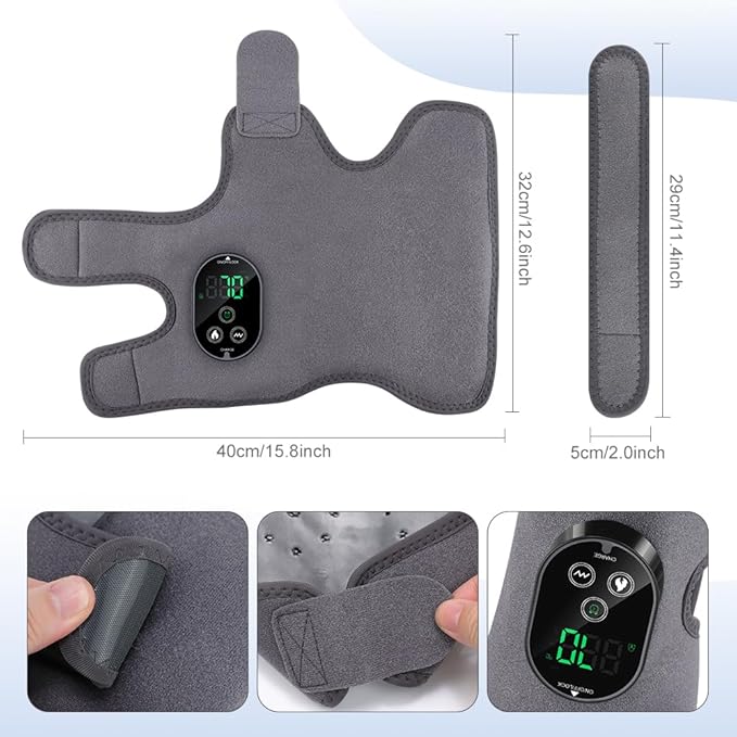 Ankle Massager,3-in-1 Wearable Hot & Vibration Massager for Feet, Ankles, and Arms | Reusable Heating Pad Brace for Home Recovery (Grey)