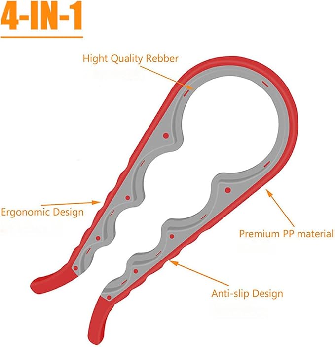 Multi-Grip Jar Opener and Bottle Opener Tool, Ergonomic Design with Non-Slip Handles, (white and red)