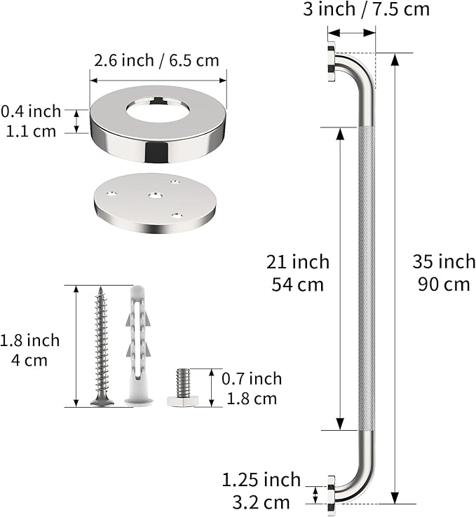 36 Inch Anti Slip Shower Grab Bar, Munzong Bathroom Grab Bar for Showers, Brushed Nickel Knurled Handicap Balance Bar,Safety Hand Rail Support Elderly Senior Assist Bath Handle