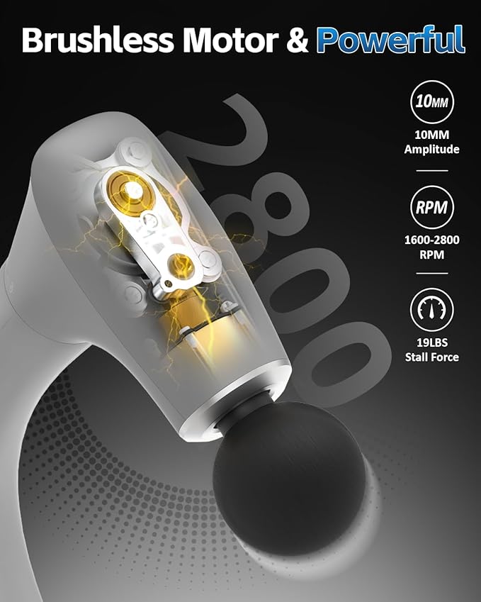 2-in-1 Detachable Massage Gun with Extension Handle, Back Massager for Pain Relief Deep Tissue, Handheld Muscle Massager for Neck Arm Shoulder Lower Back Thigh Waist,Gifts for Women Men,Grey