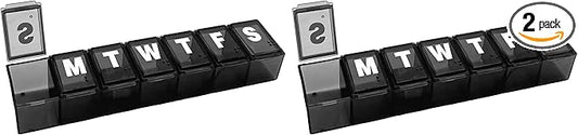 Amazon Basic Care Weekly (7-Day) Pill Organizer, Vitamin Planner, and Medicine Box, Medium Compartments, Black (Pack of 2)