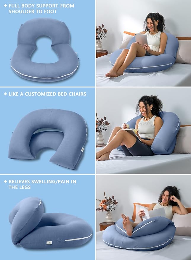 INSEN Reading Pillow, Back Pillow for Sitting in Bed for Reading, Nurse & Relax, Reading Pillow for Adults, Moms & Kids, Sit Up Pillow for Bed, Hazy Blue