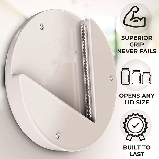 Under Cabinet Jar Opener for Seniors & Arthritis, One-Hand Effortless Jar Opener for Weak Hands, Auto-Fits All Lids 0.6"-4.7", Compact 7"x7" Under Mount Jar Opener for Kitchen, Includes 3 Screws