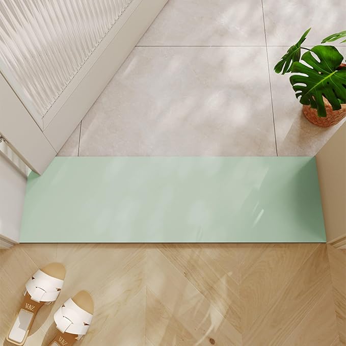 Cuttable Bath Mat for Narrow Spaces - Super Absorbent Doorway Floor Mat, Non-Slip Shower Threshold Rug for Bathroom, Kitchen, Entryway (Green, 31''x12'')
