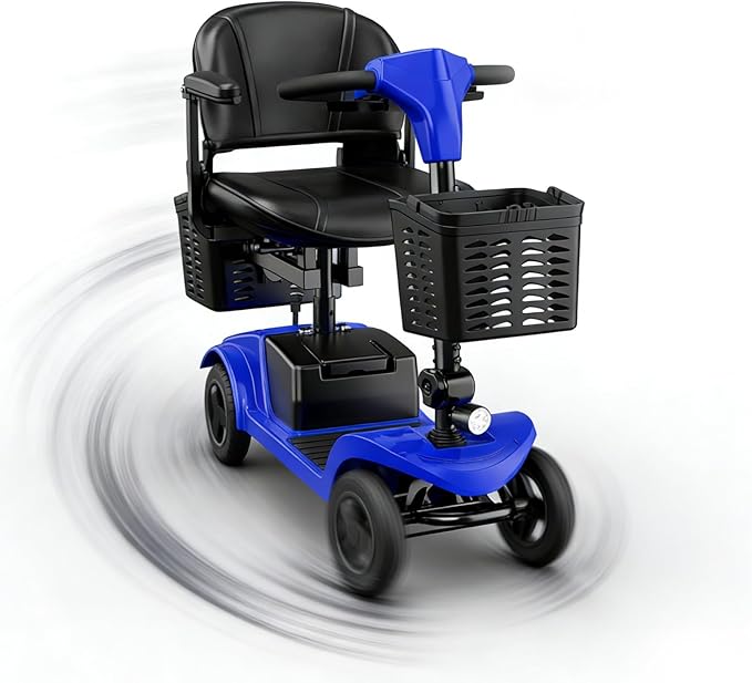 Mobility Scooter,Folding Motorized Scooter,300 lbs Capacity, Equipped with 300W Motor,Removable Battery,Dual Baskets,15 Miles Travel,Suitable for All Terrains (Blue)