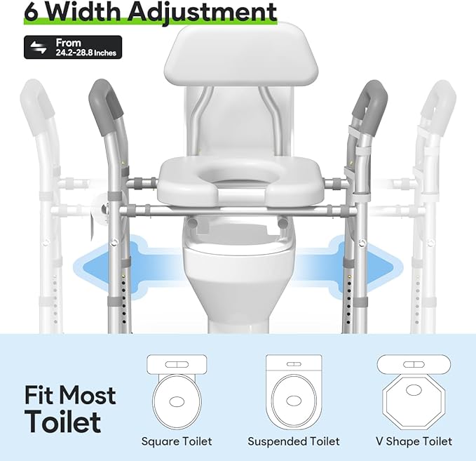 Raised Toilet Seat with Handles 400lb - Adjustable 3 in 1 Commode Chair for Toilet with Arms, Toilet Riser with Handles, Toilet Chair Over Toilet, Handicap Toilet Seat