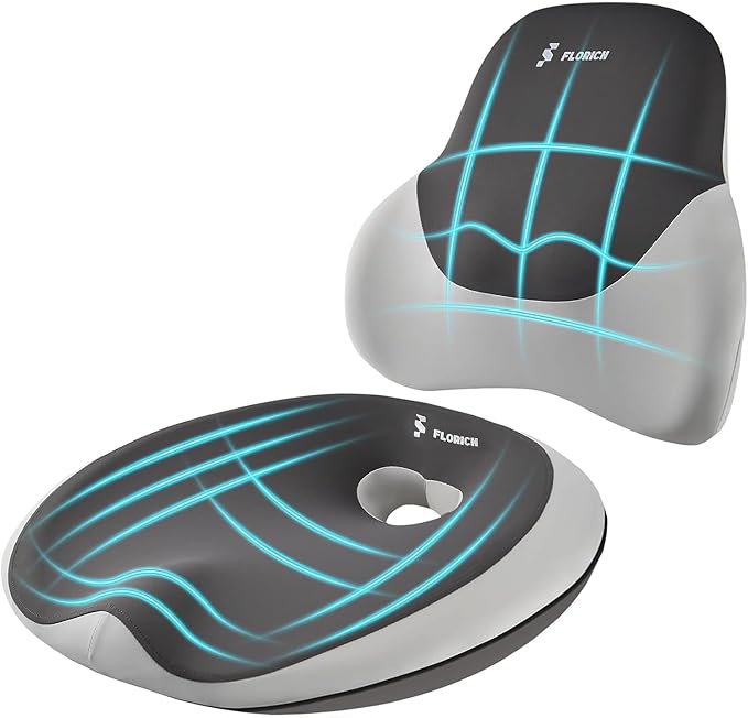 FLORICH Seat Cushion Lumbar Support Pillow for Office Chair, Car Lower Back Support, Ergonomic Desk Chair Pillow for Butt and Back Support of Memory Foam Seat Pad(Dark Grey)