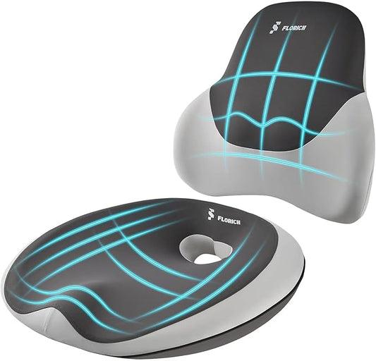 FLORICH Seat Cushion Lumbar Support Pillow for Office Chair, Car Lower Back Support, Ergonomic Desk Chair Pillow for Butt and Back Support of Memory Foam Seat Pad(Dark Grey)