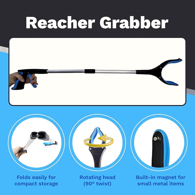 FSA/HSA Sock Aids for Putting On Socks with Gripper Reacher Grabber Tool – Sock Helpers to Put On Your Socks for Seniors with Long Grabber Reacher Tool – Ideal for Elderly, Mobility Impairment