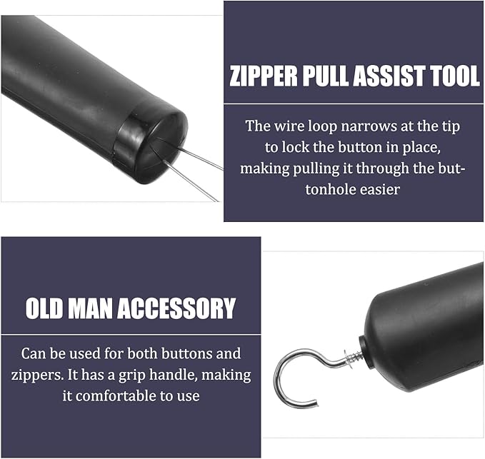 TEHAUX 3-pcs Button Hook and Zipper Pull Assist Tool Stainless Steel Dressing Aid for Elderly Disabled with Portable Button Fastening Helper