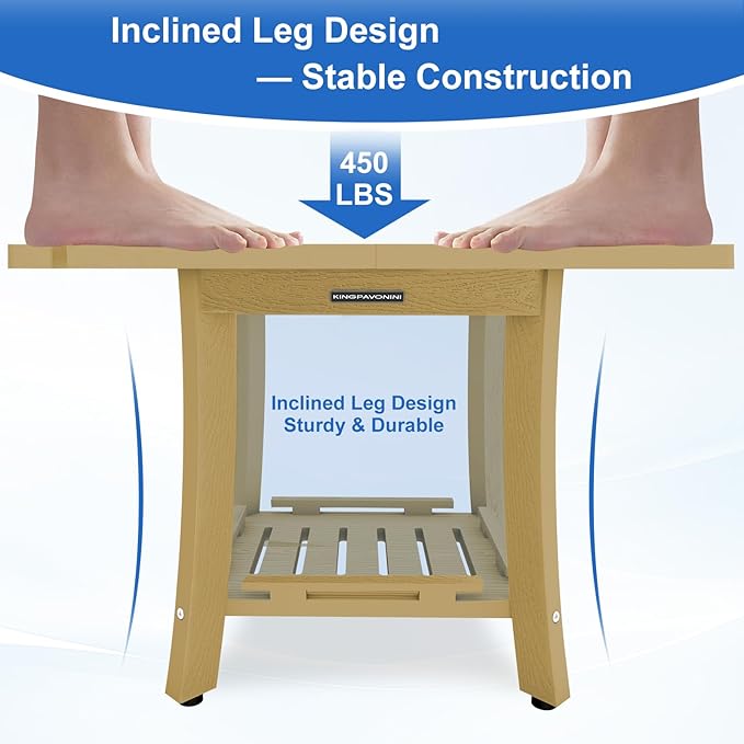 KingPavonini HDPS Shower Benches for Inside Shower to Sit on, Waterproof Shower Stool for Shaving Legs, Heavy Duty 450LBS Shower Seat with Storage Shelf, Shower Chair for Bathroom/Indoor/Outdoor Use
