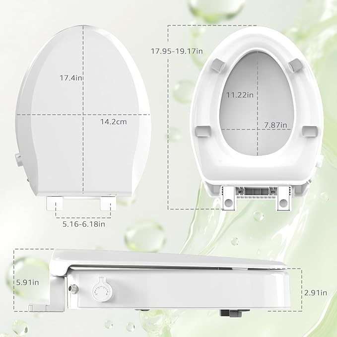 Aünsffer Raised Toilet Seat Bidet 2.91in, Elongated Bidet Toilet Seat, 3 Wash Mode, Soft Close & Quick Release, no Electric, Adjustable Anti-Slip Pad, Home/Commercial Use for Senior, 18.5inch, White