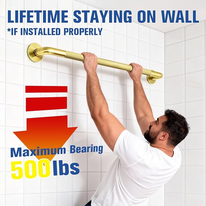 Shower Grab Bar for Bathroom, Anti-Slip Safety Grab Bar for Bathtub Toilet Staircase Stainless Steel Textured Grip Bath Handle Handrail for Elderly (Oil Bronze Gold, 24" L x 1-1/4" D)