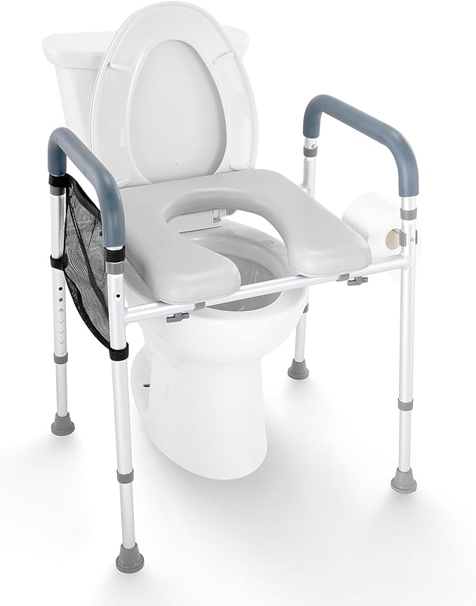 VEVOR Raised Toilet Seat, 7-Position Height Adjustment 19.3" - 25.2", 350lbs Weight Capacity, with Comfort Padded Aluminum Frame, Universal Toilet Seat Riser, for Elderly, Handicap, Pregnant, Medical