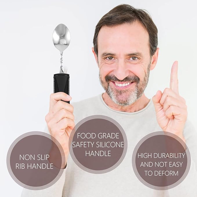 SOLUSTRE 3pcs Adaptive Utensils Easy Grip Silverware Built Up Bendable Fork Teaspoon Tablespoon Eating Feeding Utensil Assist Tableware for Elderly People Disability