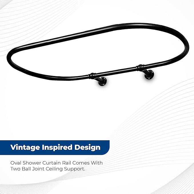 Oval Shower Curtain Rail Rod For Bathroom, Ceiling Mounted for Clawfoot Tub, Large and Heavy Duty Wall Mounted with Adjustable Support - 45 x 25 Inch (Free Curtain Rings) (Black)