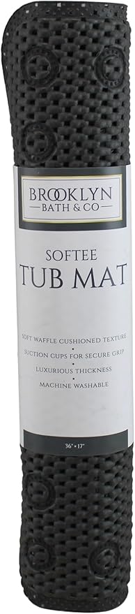 Deluxe Non Slip Shower and Bathtub Mat – Soft Cushioned Foam Bath Mat with Suction Cups and Drain Holes – Machine Washable Spa Tub Mat 36” x 17” (Black)