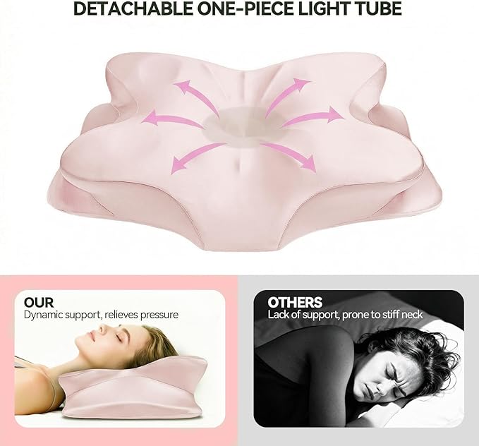 Cervical Neck Pillow for Neck Pain Relief,Ergonomic Memory Foam Contour Pillow with Wrinkle-Resistant Silky Satin Cover & Extra Removable Cover,Orthopedic Pillow for Side,Back,Stomach Sleepers,Pink