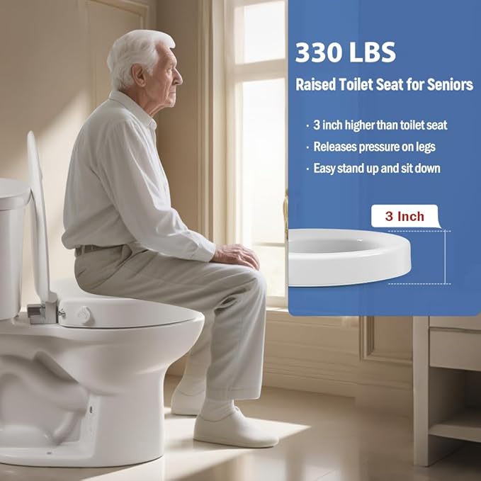 Raised Toilet Seat with Bidet, Fit Elongated Bidet Toilet Seat, Non-Electric Elevated Toilet Seat (Ambient Water), Adjustable Water Pressure Raised Toilet Seat for Seniors, White
